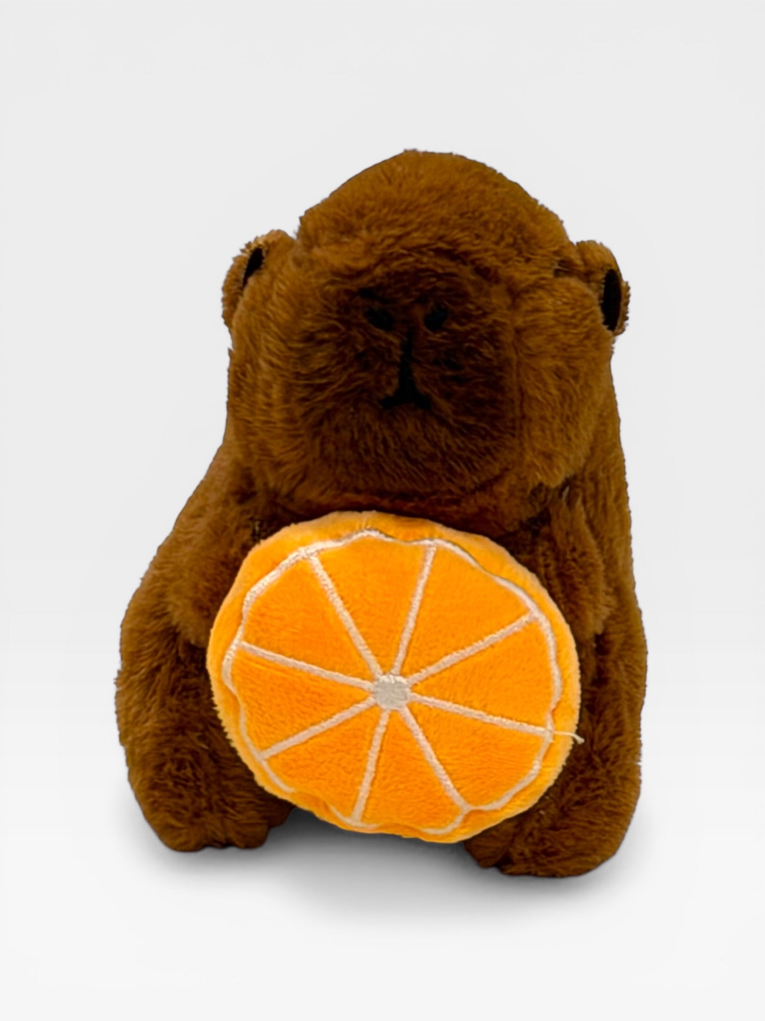 Stuffed Capybara holding an orange slice 