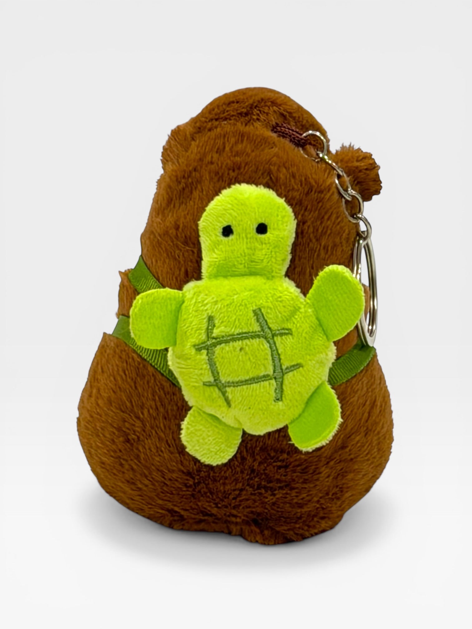Brown plush Capybara with a green turtle keychain 