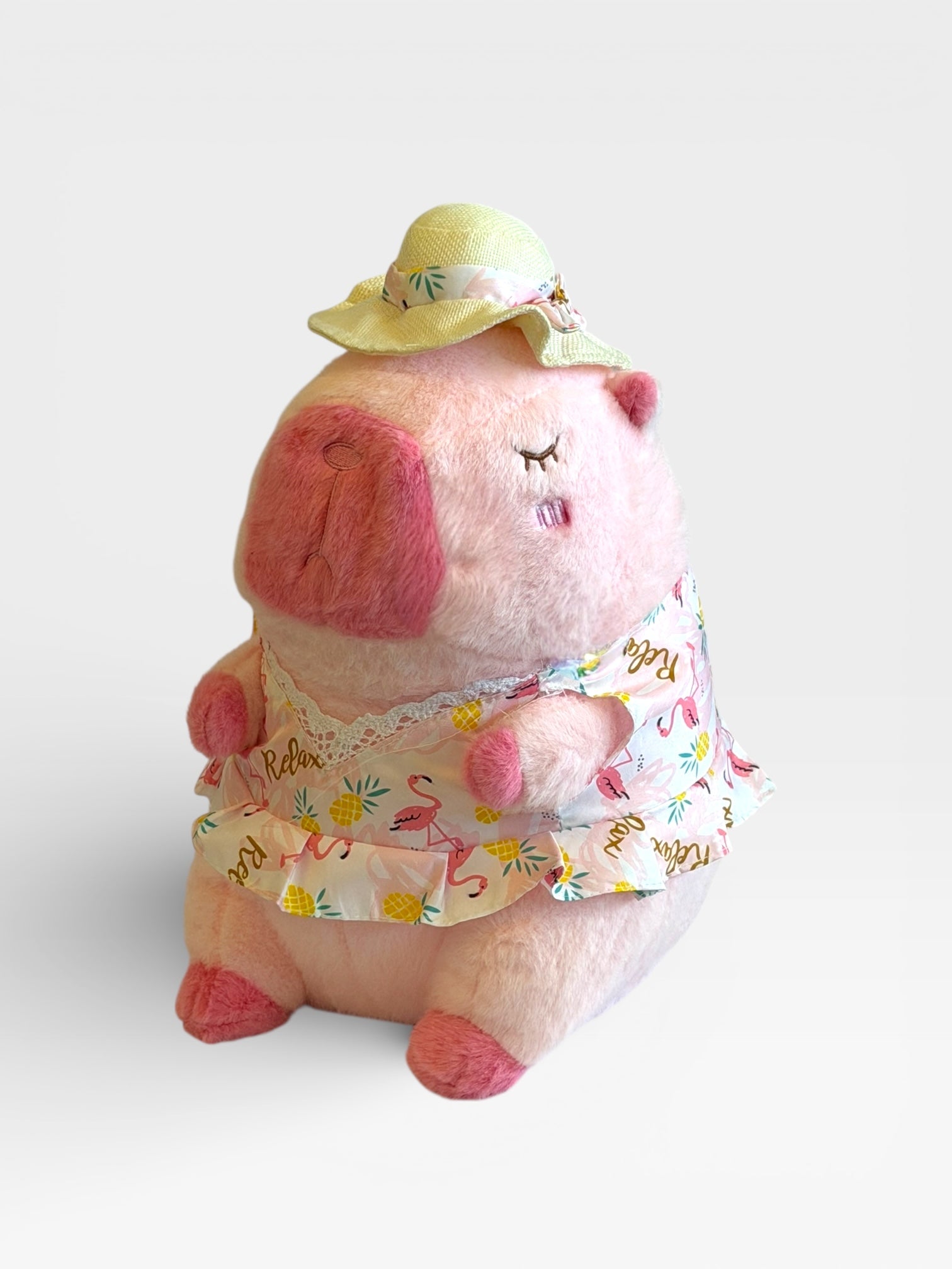 Pink Capybara with Hawaiian outfit